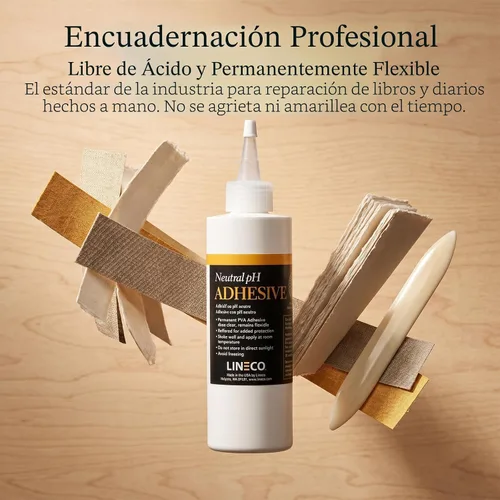 Vista 3 de Lineco Adhesivo de pH neutro, pegamento multiusos sin ácidos, blanco, 8 onzas, 1 paquete Dries Clear, Remains Flexible, Used for Bookbinding and