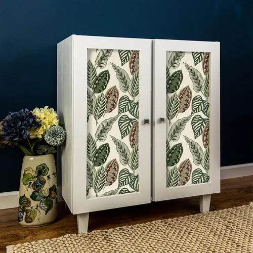 Vista 7 de VaryStyle Papel tapiz de hojas de palma tropicales de 17.7 x 118 pulgadas, color verde/beige, hojas de palmera botánicas, despegar y pegar, papel