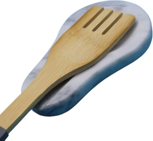 Vista 7 de Soporte para cucharas de mármol, resistente al calor, sin BPA, para la parte superior de la estufa, soporte para utensilios de cocina para cuchara