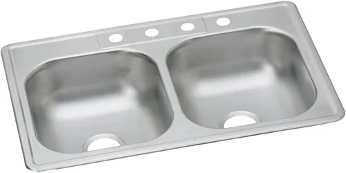 Vista 9 de Dayton D233221 Equal - Fregadero de acero inoxidable con doble tazón, 33 x 22 x 6.5 pulgadas