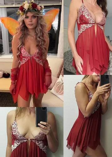 Vista 6 de Klier Lencería para mujer, babydoll con encaje, camisón sexy, ropa de dormir de malla con cuello en V
