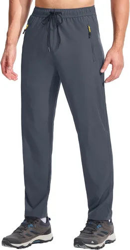 Vista 6 de Pantalones de senderismo ligeros para hombre, de secado rápido, pantalones deportivos de pesca, correr, entrenamiento, 3 bolsillos con cremallera