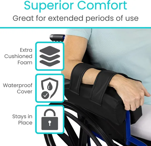 Vista 3 de Vive - Canal de apoyo lateral para brazo para silla de ruedas (1 pieza) - Accesorio de cojín para reposabrazos - Almohada para reposabrazos y codos