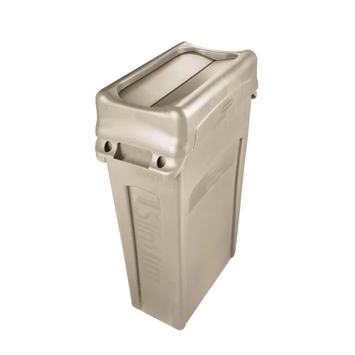 Vista 3 de Rubbermaid Commercial Products, Tapa basculante SLIM JIM para uso con contenedores ventilados SLIM JIM de 16/23 galones, color beige