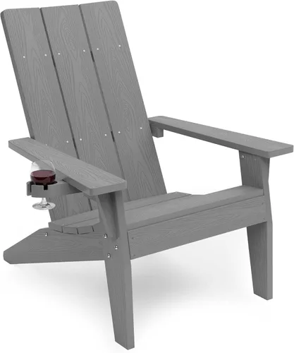 Vista 13 de MXIMU Silla Adirondack moderna resistente a la intemperie con portavasos, sillas de gran tamaño para hogueras Adorondic de plástico al aire libre