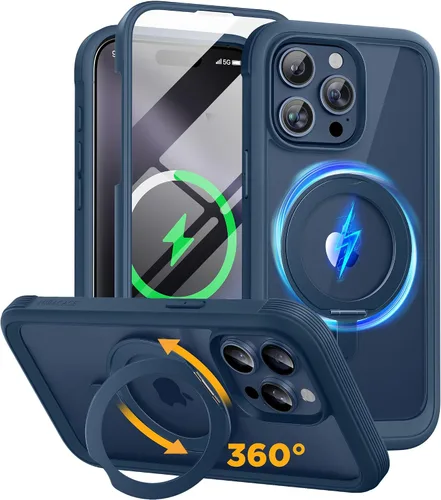 Vista 119 de Miracase - Funda magnética para iPhone 13 Pro Max de 6.7 pulgadas (compatible con MagSafe), transparente, completo, protector de pantalla de vidrio