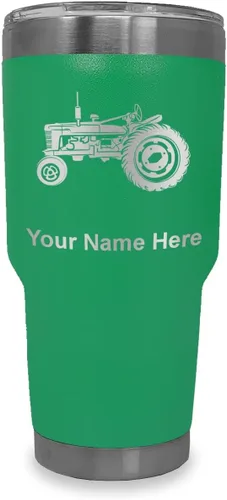 Vista 21 de LaserGram Vaso aislado al vacío de 20 onzas, Old Farm Tractor, grabado personalizado incluido (negro)