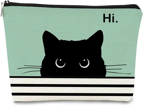 Vista 29 de Regalos de Gatos - Pequeña bolsa de maquillaje, bolsa de cosméticos para amantes de los gatos, bolsa de maquillaje para adolescentes y mujeres, cat 1