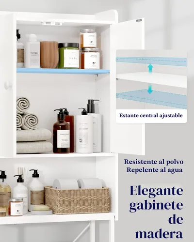 Vista 4 de Kitsure 68.1"H Over Toilet Storage Cabinet, Magnetic Door, Adjustable Shelf Blanco