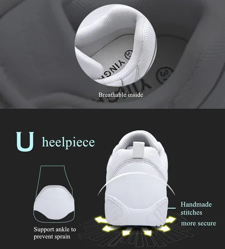 Vista 4 de DADAWEN Zapatos de animación para jóvenes, niñas y mujeres, zapatos blancos para bailar, entrenamiento atlético, tenis, caminar, transpirables