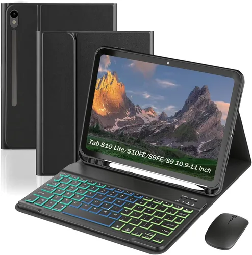Vista 14 de Funda con teclado para Samsung Galaxy Tab S6 Lite de 10,4 pulgadas 7-Color Rainbow Backlit, Removable USB-C Flip-Style Keyboard Case with S Pen