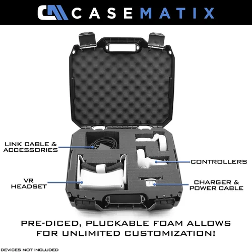Vista 2 de CASEMATIX Funda rígida compatible con Meta Quest 2 y Oculus Quest 2 y VR Gaming Auriculares y accesorios - Estuche rígido con espuma personalizable