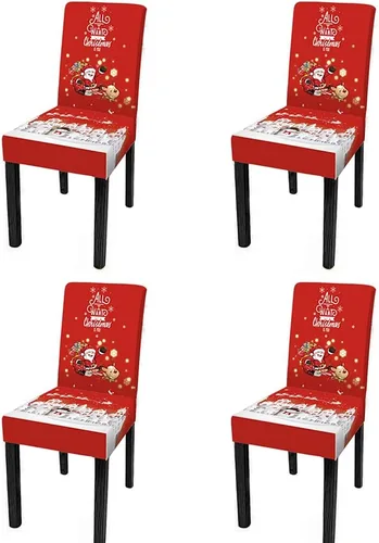 Vista 31 de XMNTG Juego de 6 fundas para sillas de Navidad, con estampado de ciervos, decoración de Navidad, fundas extraíbles para sillas antideslizantes Negro