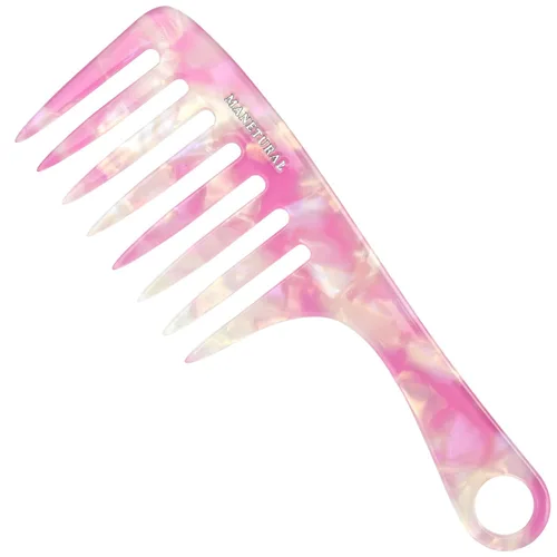 Vista 11 de D1 Peine de mango de dientes anchos para cabello rizado Eleva, conserva el rizo, suaviza el cabello. Peine de acetato (morado brillante)