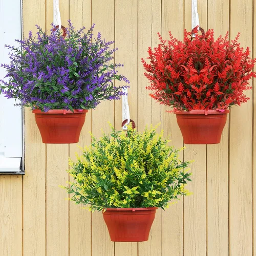 Vista 2 de GREENRAIN 8 ramilletes de flores artificiales de lavanda 3#amarillo