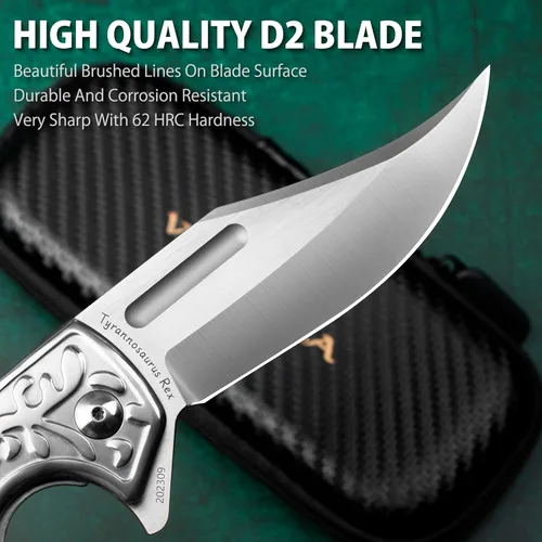 Vista 2 de VALHALLA Cuchillo de bolsillo para hombres, cuchillo plegable grande de acero D2 de 3.7 pulgadas, cuchillo de bolsillo grande con mango G10