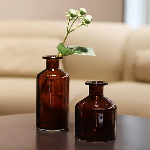 Vista 8 de 8 jarrones de vidrio ámbar para flores, mini jarrones de flores a granel, pequeños jarrones para centros de mesa para decoración de otoño, bodas
