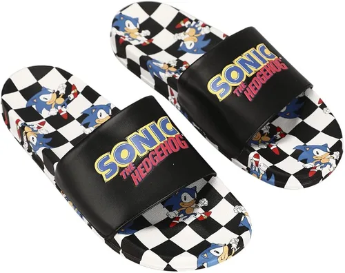 Vista 3 de Sonic The Hedgehog Sonic Dash - Sandalias a cuadros para hombre en blanco y negro