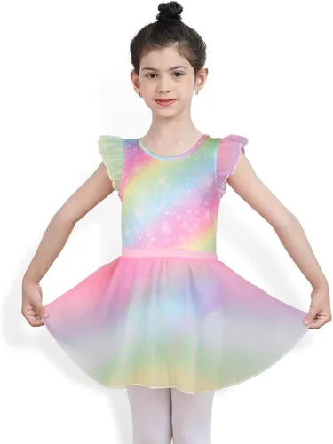 Vista 29 de iLover Vestido de leotardo clásico con tutú y mangas con volantes para niñas, para danza, gimnasia y ballet Negro