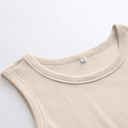 Vista 3 de ANRABESS Camiseta sin mangas de cuello alto para mujer, a la moda, casual, básica, ajustada, acanalada, espalda cruzada