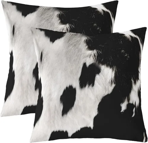 Vista 11 de Juego de 2 fundas de almohada con estampado de piel de vaca de 16"x16", fundas de cojín de piel de vaca para sala de estar, dormitorio, casa