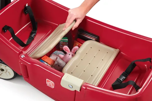 Vista 3 de Carrito para empujar Step2, vagón para bebé, duradero con mango plegable, compartimento para almacenamiento y portavasos