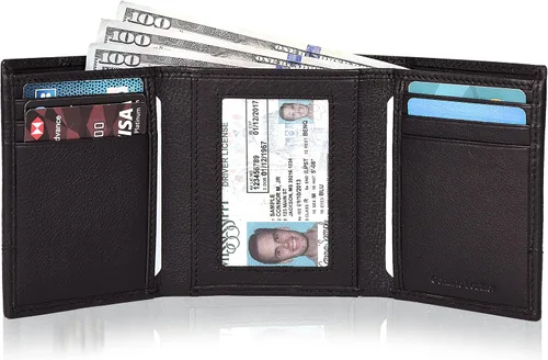 Vista 2 de Tri fold Leather Wallet for Men with RFID Slim Wallets for Men with 1 ID and 6 Credit card slots Front Pocket Minimalist