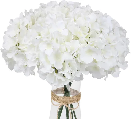 Vista 14 de LuLuHouse - Cabezas de hortensias de seda con tallos artificiales a granel de flores para manualidades, centro de mesa de boda, decoración