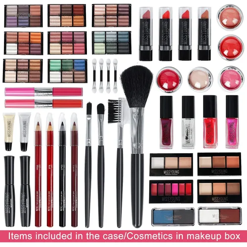 Vista 4 de Pure Vie Juego de maquillaje todo en uno para regalo navideño, paquete esencial de cosméticos que incluye paleta de sombras de ojos, lápiz labial