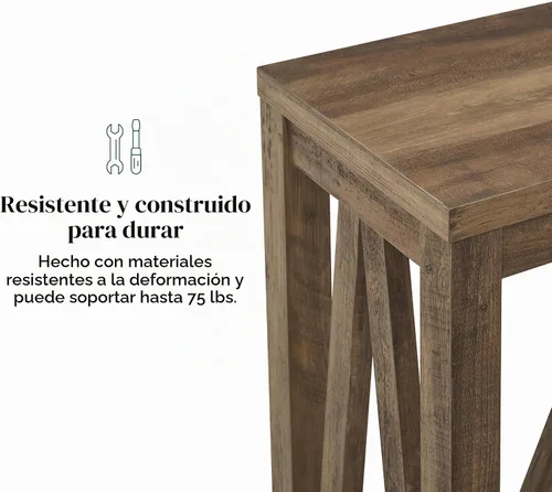 Vista 4 de Walker Edison Mesa de entrada moderna con acento de granja, Mesa auxiliar para sala de estar, 52 pulgadas, roble rústico