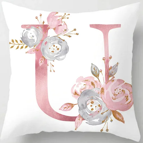 Vista 31 de Fundas de almohada rosa, lindas fundas de almohada decorativas con alfabeto, fundas de cojín cuadradas, protectores de almohada con letras