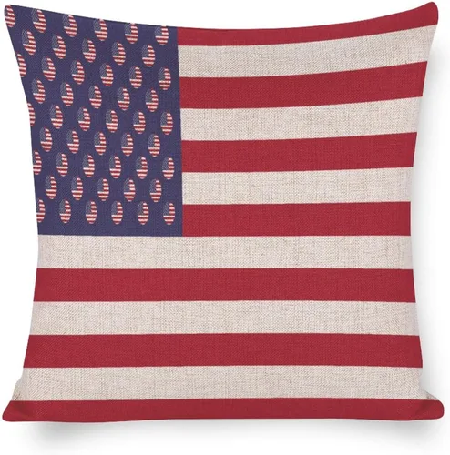Vista 16 de Fundas de almohada de lino con mapa de la bandera de Estados Unidos, decoración del hogar al aire libre, 4 de julio, fundas de almohada