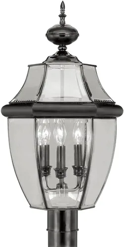 Vista 5 de Livex Lighting 2354-01 Monterey - Cabezal de poste de latón macizo con acabado de latón antiguo para exteriores, 3 luces con vidrio biselado