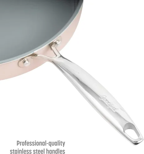 Vista 6 de Goodful Sartén de cerámica antiadherente de 4 cuartos de galón con tapa, ollas y sartenes aptas para lavavajillas, mango de acero inoxidable de Rubor