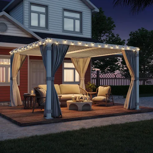 Vista 7 de EROMMY Pérgola con Persianas de 10x10 Pies, Refugio de Sombra Solar para Exteriores con Marco de Aluminio y Techo de Metal Ajustable Resistente a