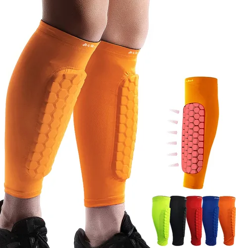 Vista 7 de HiRui Espinilleras de Fútbol para Niños, Jóvenes y Adultos, Manga de Compresión de Pantorrilla con Almohadillas de Panal, Soporte para Fracturas por