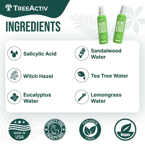 Vista 5 de Spray facial para acné, 4 onzas líquidas en aerosol facial con hamamelis, ácido salicílico para pieles propensas al acné y grasas, para acné