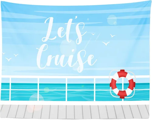 Vista 4 de Fondo de dibujos animados de 5 x 3 pies, diseño de crucero, fondo de fotografía de barco de crucero, temática náutica, decoraciones de fiesta