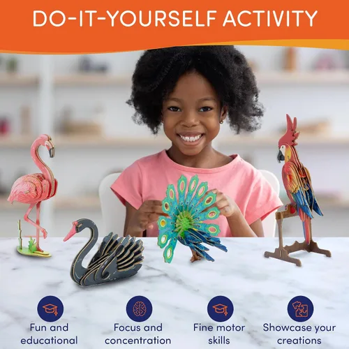 Vista 8 de Rompecabezas de madera 3D 4 coloridos pájaros de juguete para niños, kits de construcción de modelos, rompecabezas de cerebro, kits educativos STEM