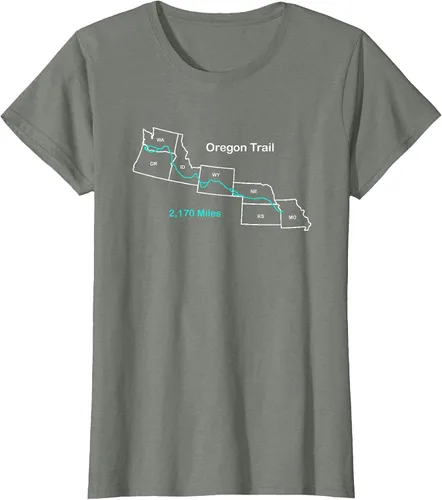 Vista 3 de Route Map of The Oregon National Historic Trail T-Shirt Asphalt Grey