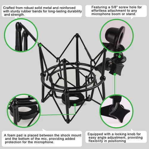 Vista 5 de Soporte de choque para micrófono, soporte de micrófono de condensador para AT2020 MXL 770 MXL 990 Neumann U8/U87Ai Samson G Track Pro Rode Procaster