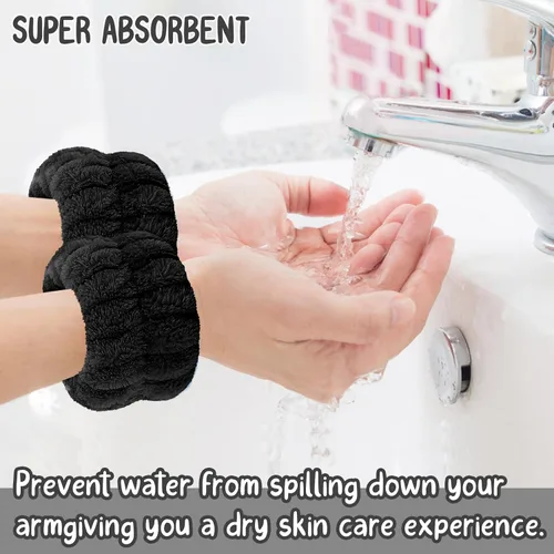 Vista 4 de CERETIA Juego de lavado facial – diadema, pulseras con soporte, toallas de muñeca de spa absorbentes de microfibra