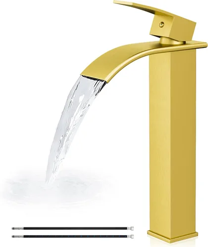 Vista 12 de Airuida Grifo de fregadero de recipiente, grifo de cascada alto negro sin
