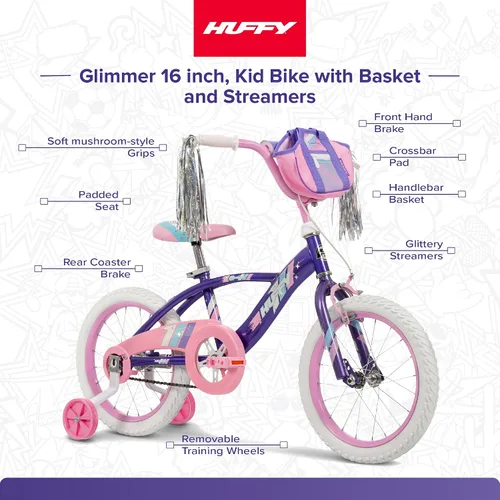 Vista 2 de Huffy Kids 12/16 Inch Bikes, Multiple Color Options Available, Ideal for Ages 3+ Years Old, EZ Build Assembly, Removable Training Wheels, Chain