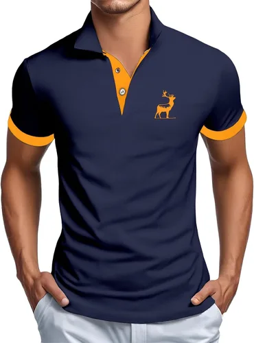 Vista 8 de Polo gráfico para hombre, casual, cuello de negocios, camiseta de otoño, manga corta, talla grande, clásica, básica, camiseta de golf