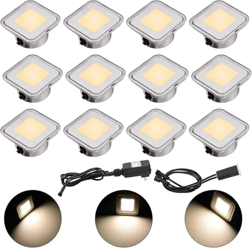 Vista 10 de Kit de 8 luces empotrables para cubierta cuadrada IP67, color Blanco cálido