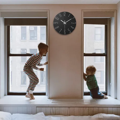 Vista 6 de Reloj de pared, reloj silencioso, reloj de pared que funciona con pilas, reloj de pared moderno de 12 pulgadas, adecuado para oficinas, salas