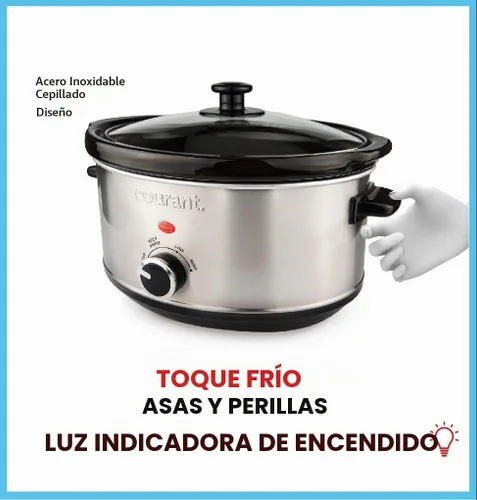 Vista 2 de Courant Ovalada olla de cocción lenta con opciones fáciles de 3.5 cuartos de galón, apto para lavavajillas, acero inoxidable