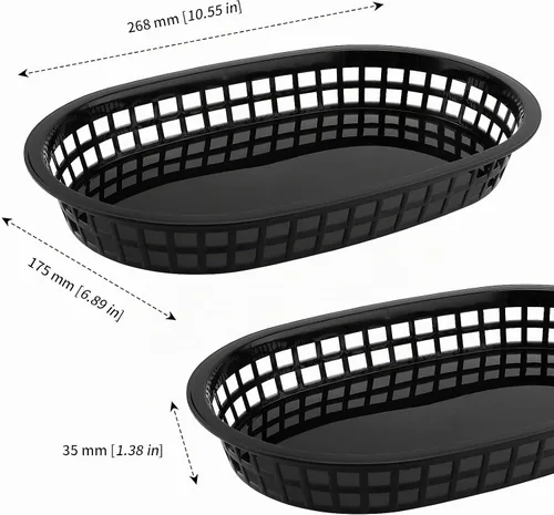 Vista 2 de MANCHAP Paquete de 50 cestas de plástico de 10.6 x 7 pulgadas para servir comida rápida, cesta ovalada de plástico para servir alimentos para pan