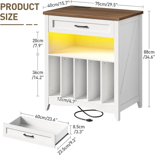 Vista 2 de RALGEND Soporte grande para tocadiscos con estación de carga, armario de almacenamiento de discos de vinilo con cajón y LED, mesa giratoria